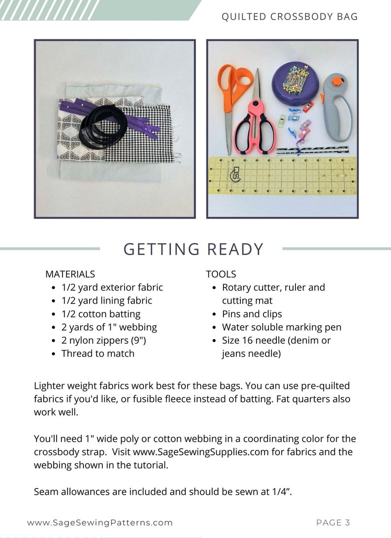 Quilted Crossbody Bag Sewing Pattern, PDF Downloadable Sewing Tutorial ...