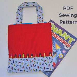 Coloring bag sewing pattern, PDF downloadable sewing pattern instructions and tutorial, Children's crayon tote