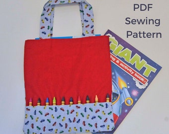 Coloring bag sewing pattern, PDF downloadable sewing pattern instructions and tutorial, Children's crayon tote