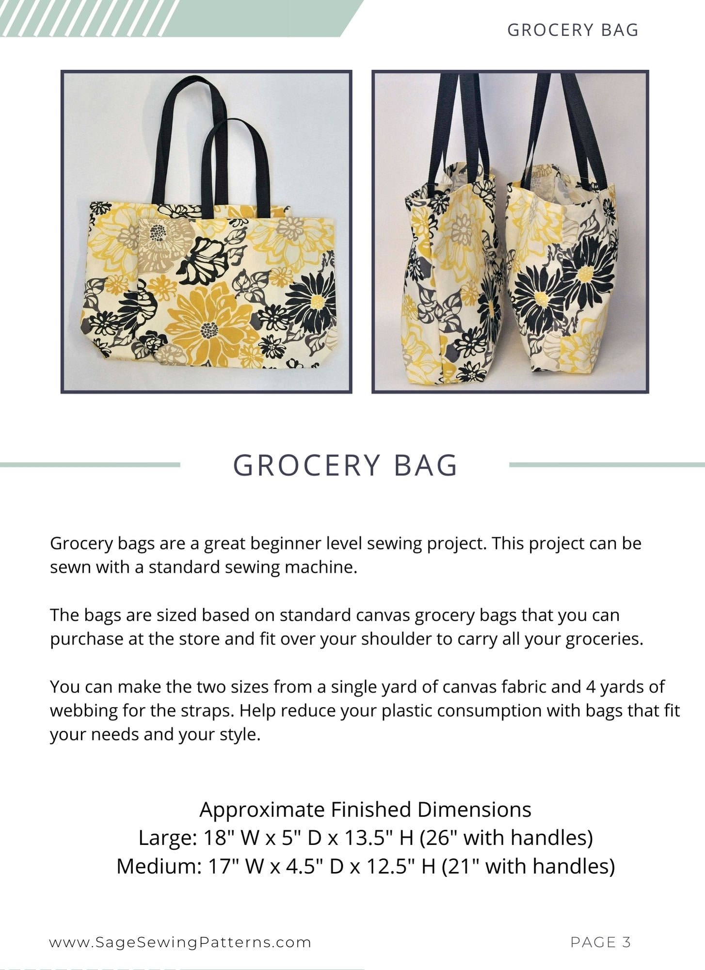 Fabric Grocery Bag Sewing Pattern Tutorial, PDF Digital Download ...