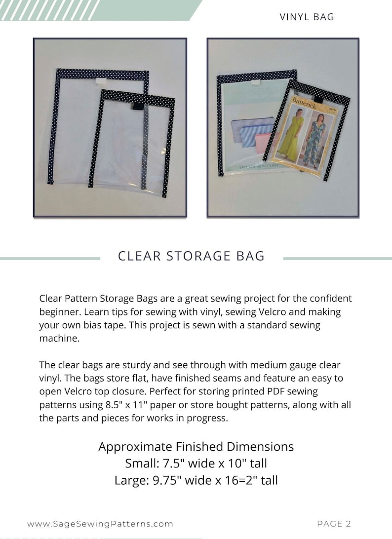 PDF Sewing Pattern Clear Vinyl Project Bag Easy View Vinyl Etsy