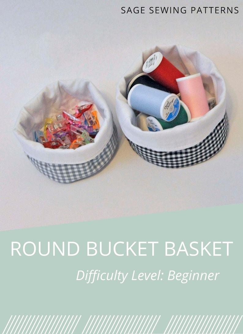 Nesting fabric baskets, PDF downloadable sewing pattern, home storage sewing template and tutorial, easy DIY bowl image 9