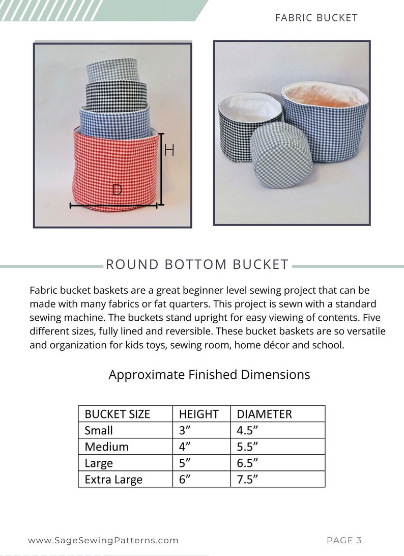 Nesting fabric baskets, PDF downloadable sewing pattern, home storage sewing template and tutorial, easy DIY bowl image 10