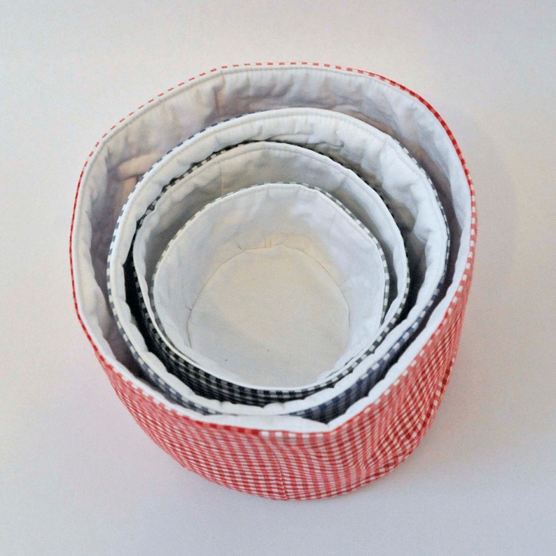 Nesting fabric baskets, PDF downloadable sewing pattern, home storage sewing template and tutorial, easy DIY bowl image 6
