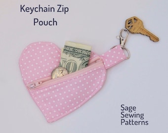 Keychain Zipper Pouch, PDF downloadable sewing pattern, Coin purse sewing template and tutorial, earbud case
