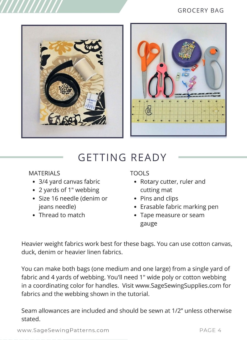 Fabric Grocery Bag Sewing Pattern Tutorial, PDF Digital Download ...