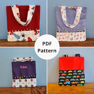 Children's crayon organizer tote, PDF sewing pattern ebook, Coloring bag sewing pattern, activity bag