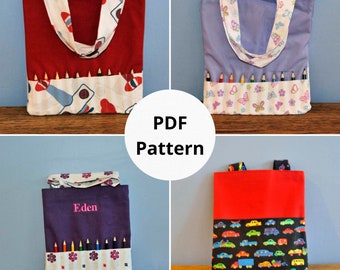 Children's crayon organizer tote, PDF sewing pattern ebook, Coloring bag sewing pattern, activity bag