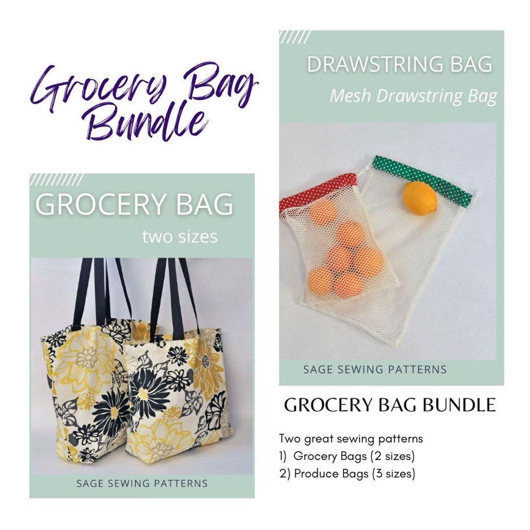 Grocery Bag Bundle of 2 PDF Downloadable Sewing Tutorial, Fabric ...