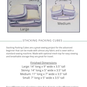 Stacking Packing Cubes PDF Downloadable Sewing Pattern, 4 Sizes ...