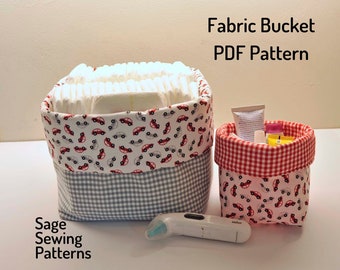 Fabric Bucket box, PDF downloadable sewing pattern, baby organizing sewing template and tutorial, easy DIY box