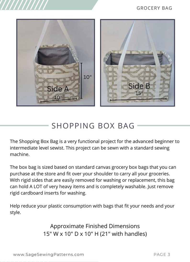 Shopping Box Bag Sewing Pattern Tutorial, PDF Digital Download, Sturdy ...