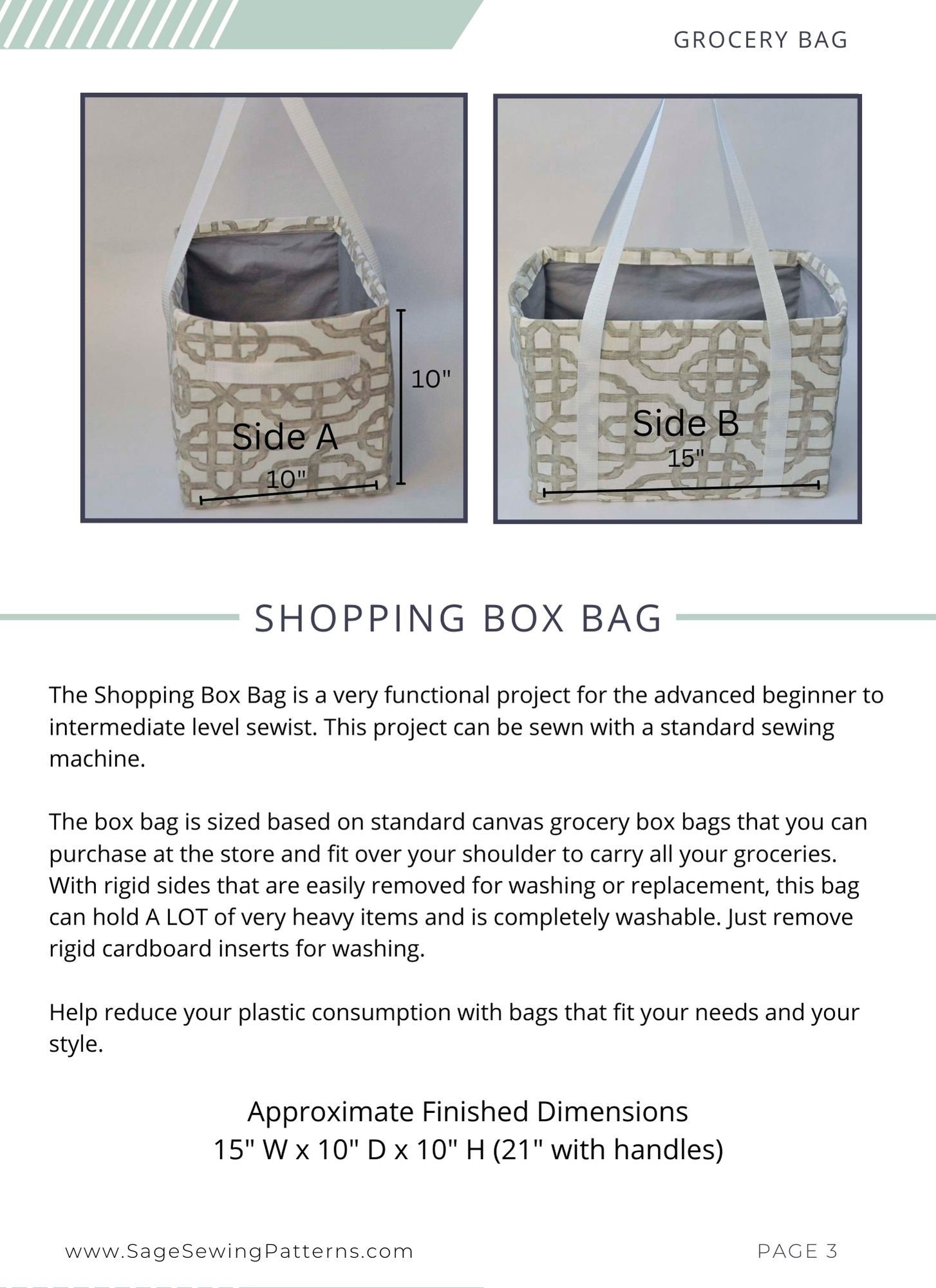 Shopping Box Bag Sewing Pattern Tutorial, PDF Digital Download, Sturdy ...