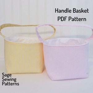Handle Basket, PDF downloadable sewing pattern, Fabric Easter Basket sewing template and tutorial, easy DIY basket