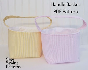 Handle Basket, PDF downloadable sewing pattern, Fabric Easter Basket sewing template and tutorial, easy DIY basket