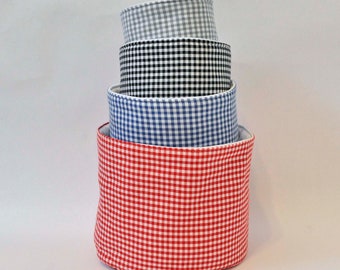 Nesting fabric baskets, PDF downloadable sewing pattern, home storage sewing template and tutorial, easy DIY bowl