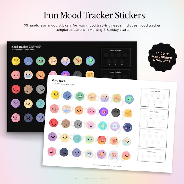 Fun Mood Tracker Digital Stickers for Digital Planners/Journals, Precropped Stickers, GoodNotes 5 Elements