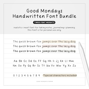 Neat Handwritten Font Bundle by Good Mondays Paper, Light Regular Bold Weights, Realistic Cute Handwriting Font for Digital Planner & Notes