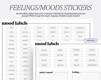 Simple Feelings/Moods Digital Stickers/Memos/Labels for Digital Planners, GoodNotes 5 Elements, Individual + Whole .PNG files