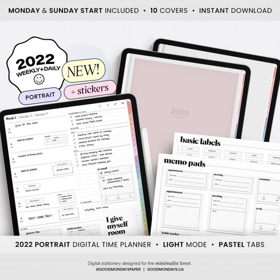 Monday Start Minimal Digital Planner - Digital Weekly Planner Pages for Goodnotes Undated Instant Download Weekly Planner