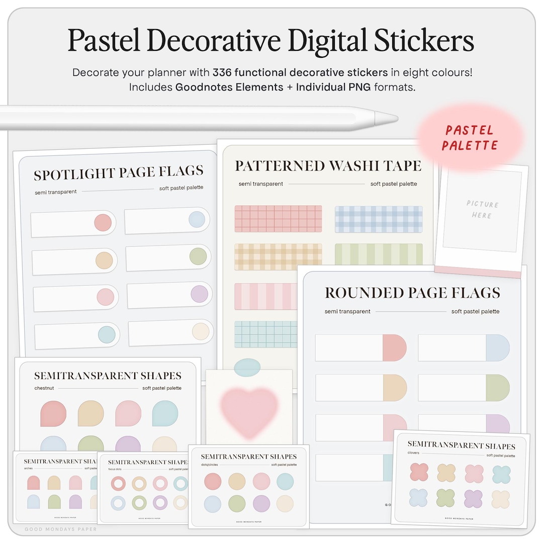 Pastel Deco Digital Stickers for Digital Planners/journals, Minimalist ...