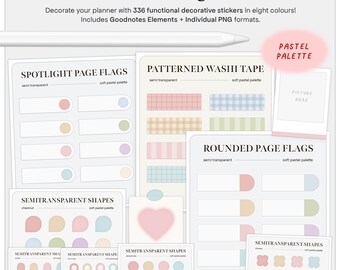 Stickers numériques déco pastel pour agendas/journaux numériques, points minimalistes, larmes, drapeaux arches, éléments Goodnotes, PNG individuels