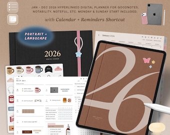 Lot d'agenda numérique 2026 pour Goodnotes, raccourci calendrier/rappels, autocollants et couvertures en prime