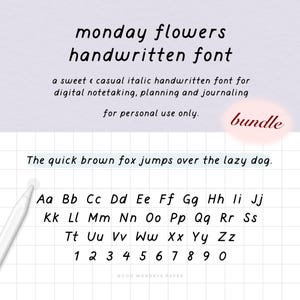 Montag Blumen handgeschriebenes Font Bundle von Good Montags Paper, Light Regular Bold, Sweet Italicized Handschrift für digitale Planer/Notizen