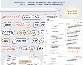 Stickers numériques cloud de tous les jours pour agendas/journaux numériques, minimalistes, éléments GoodNotes, PNG individuels