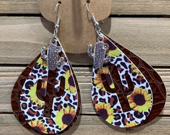 Cute Western Sunflower cactus earrings