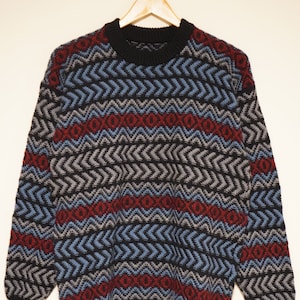 Woven Alpaca Wool Sweater: Inca Style Pullover, Size Large