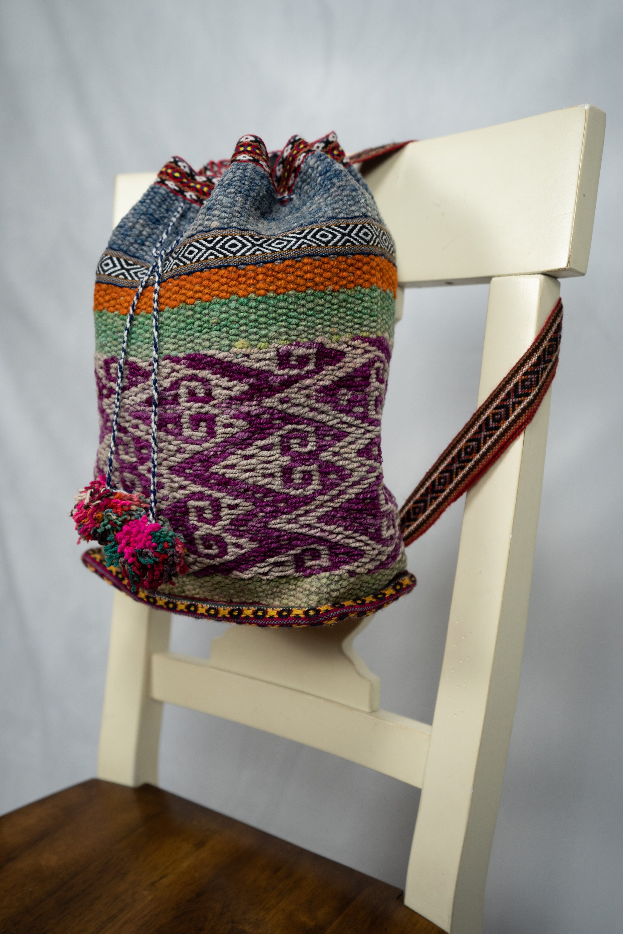 ?NEW?Woven sheep wool backpack Handwoven Sheep Wool Backpack: Andean Boho Shoulder Bag - Etsy main image 3