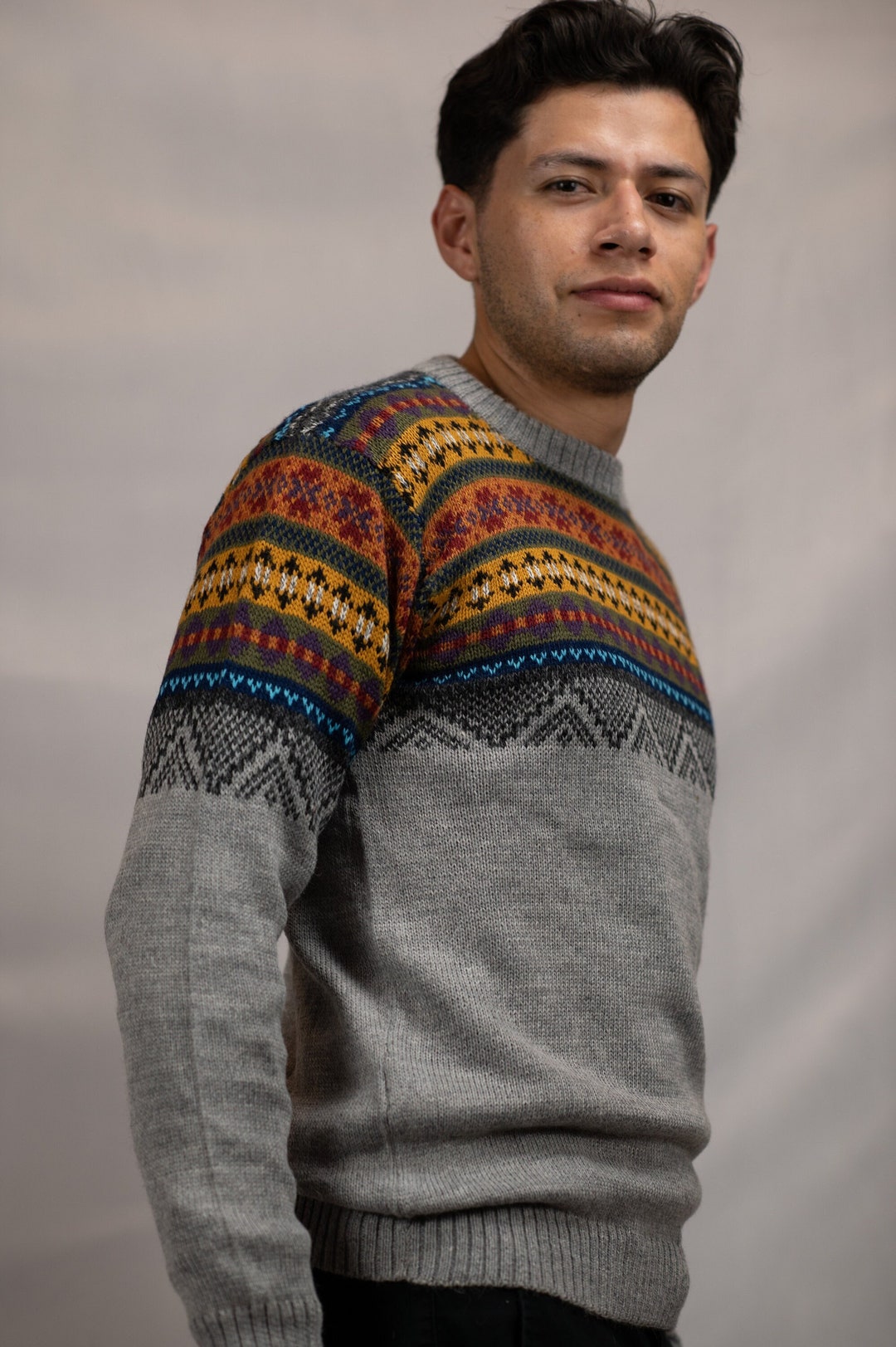 Poncho Traje De Chalan Reciclado Suéter De Lana De Alpaca, Suéter