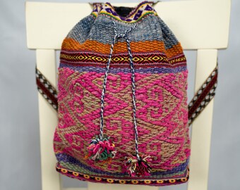 Handwoven Sheep Wool Backpack: Andean Boho Shoulder Bag - Etsy display picture 1