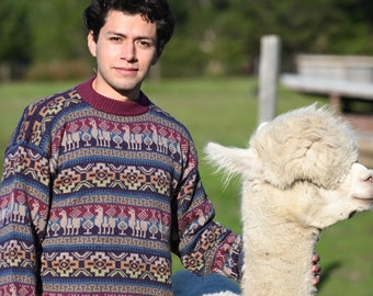 Alpaca Wool Pullover Sweater BURGUNDY IncaicaI I All SIZES  I UNISEX I Comfy, Warm and Soft