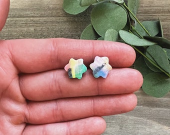 Rainbow Flowers • Polymer Clay Earrings • Handmade Polymer Clay Earrings • Rainbow Flowers Stud Earrings