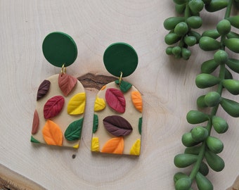 Fall Leaf Pile • Polymer Clay Earrings • Handmade Polymer Clay Earrings • Fall Leaf Pile Dangle and Drop Earrings