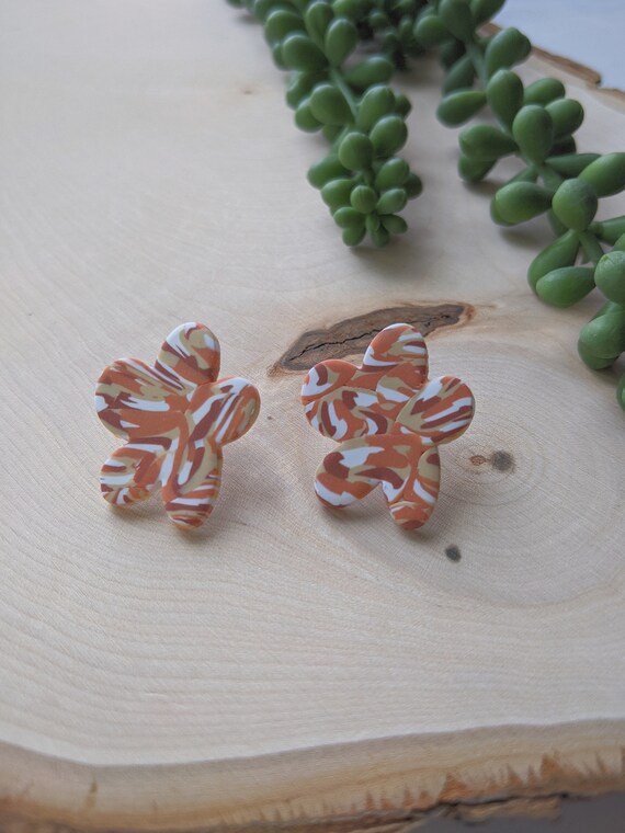 Red Rock Marble Polymer Clay Earrings Handmade Polymer Clay