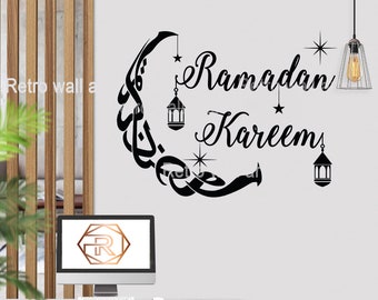 Ramadan Mubarak / kareem Islamic Wall Sticker. This moon shaped sticker Arabic calligraphy, Arabic lantern, stars for an elegant touch RM2