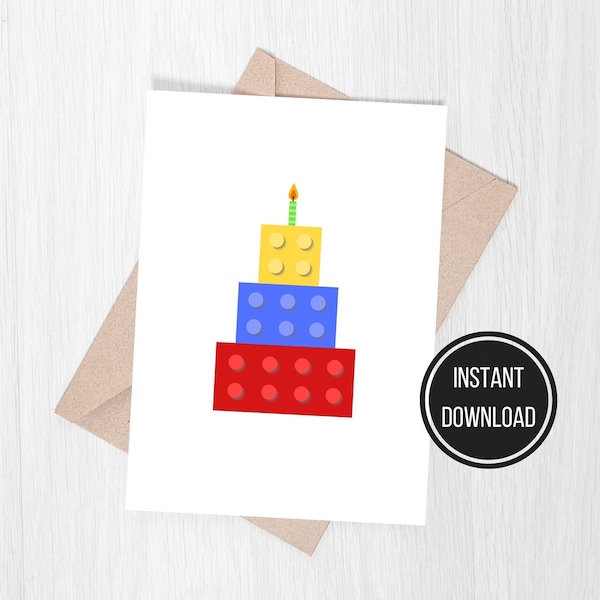 Building Block Happy Birthday Card, Happy Birthday, Cake Design Card