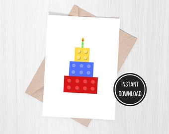 Bouwsteen Happy Birthday Card, Happy Birthday, Cake Design Card