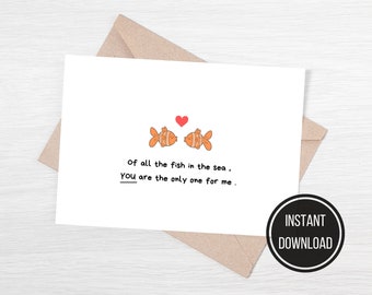 Fish in the Sea Card, Valentine's Day Card, Anniversary Card, Couple Card