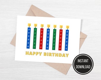 Building Block Happy Birthday Card, Birthday Candle Card