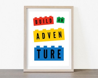 Building Block Inspired Wall Art, "Build an Adventure" Quote