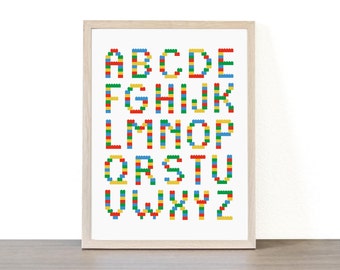 Building Block Alphabet, Building Block Wall Art, Digital Download