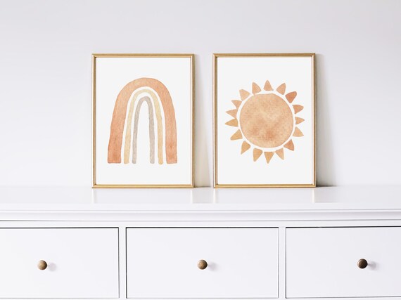 Neutral Wall Decor, Rainbow & Sun Neutral Wall Art, Nursery Decor