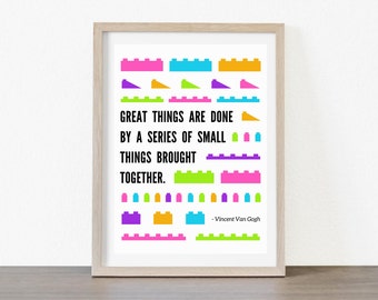 Building Block Inspired Wall Art (Bright), Inspirational Quote, Digital Download