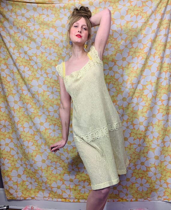 Vintage Crochet 50s does 30s Yellow Sheer Dress Me