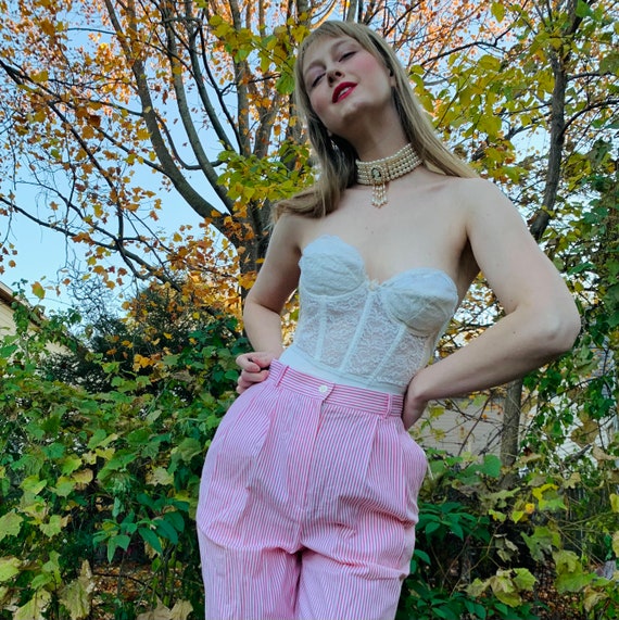 Vintage 50s 60s Jezebel White Floral Lace Bustier