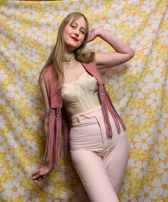 Vintage Dusty Rose Suede Fringe Vest